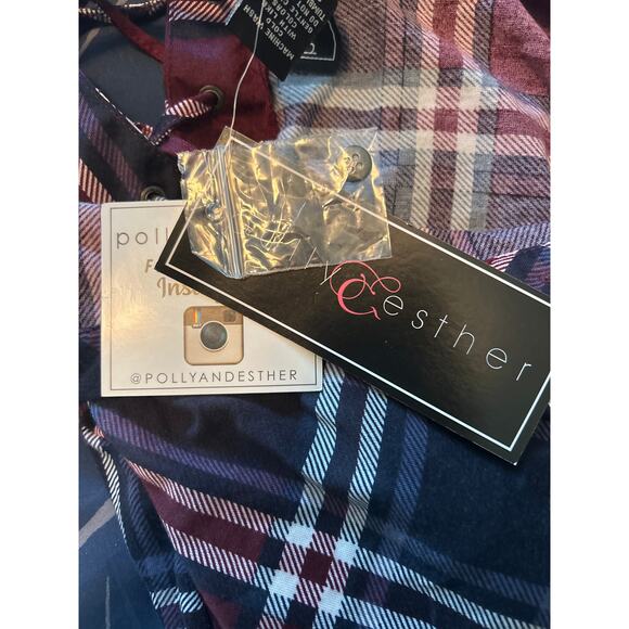 NWT Polly & Esther Plaid Lightweight Flannel Button Front Back Laces Size XL - Picture 4 of 6